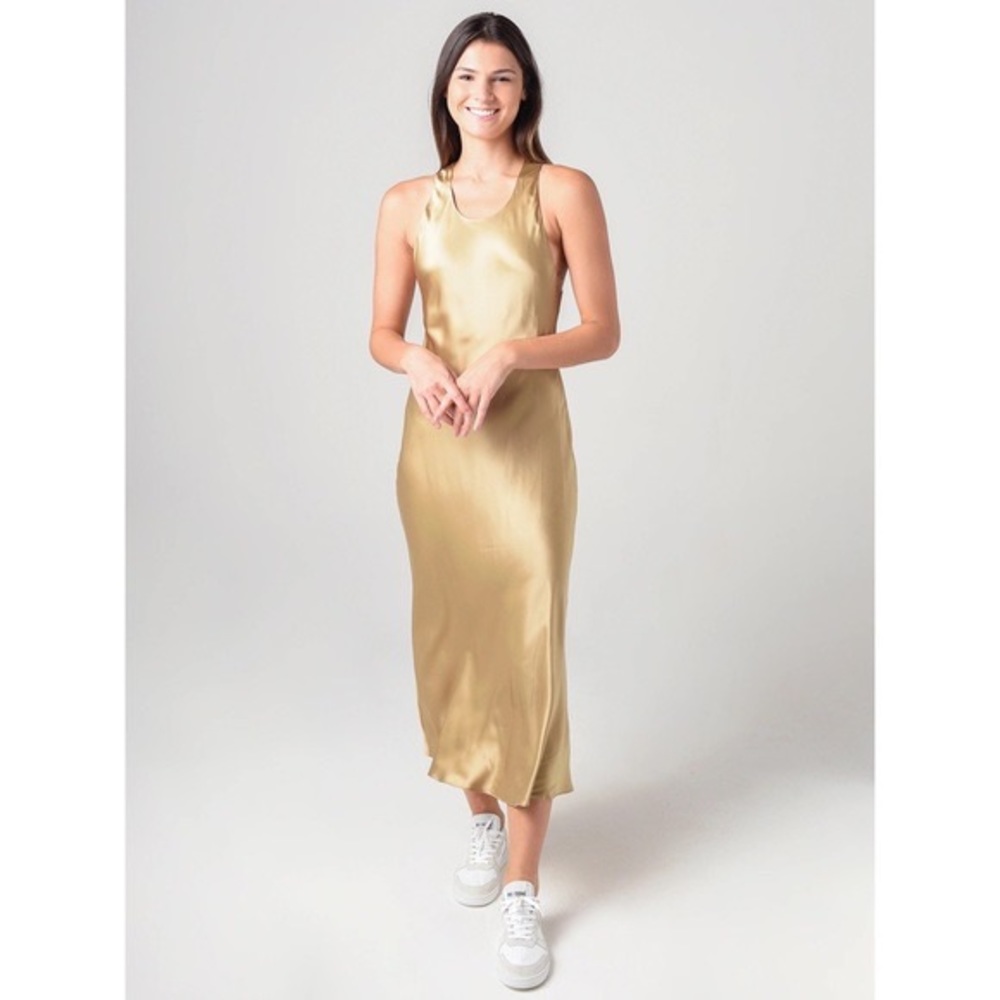 Re/Done Silk Racerback Dress in Khaki
